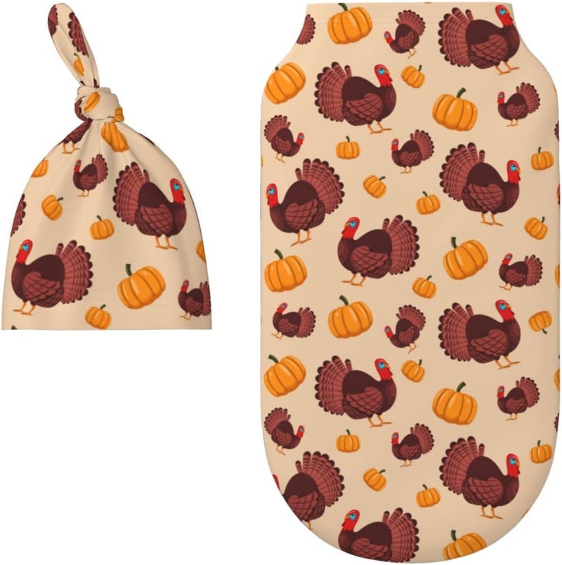 Figtihw Turkey Pumpkin Swaddle Blankets Newborn Receiving Blanket Baby Swaddle Wrap Soft Sleeping Sack for Baby Girls Boys - Image 2